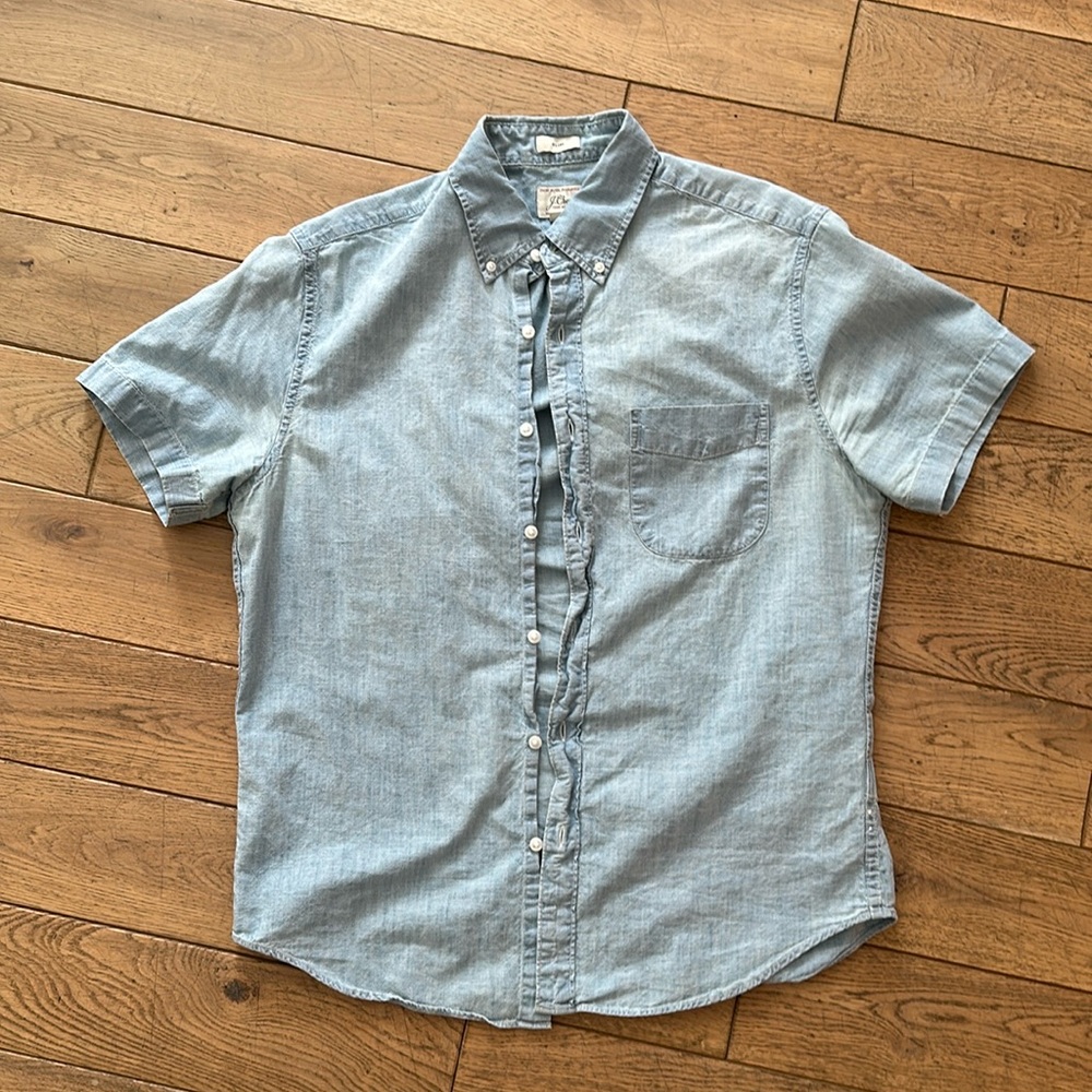 Slim Jcrew Orfanic Cotton chambray short sleeve shirt